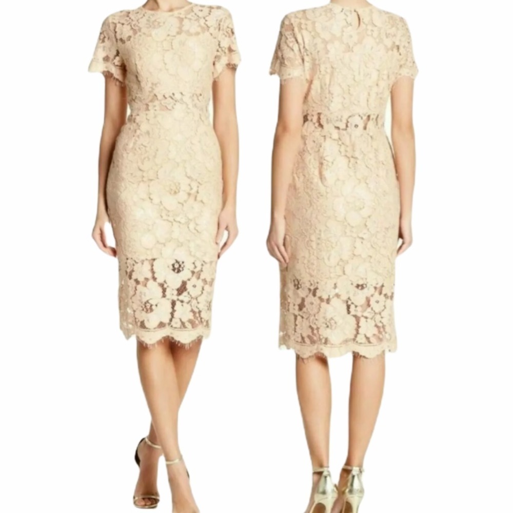 NSR Revolve Lace Midi Dress Shift Nude Tan Blush L